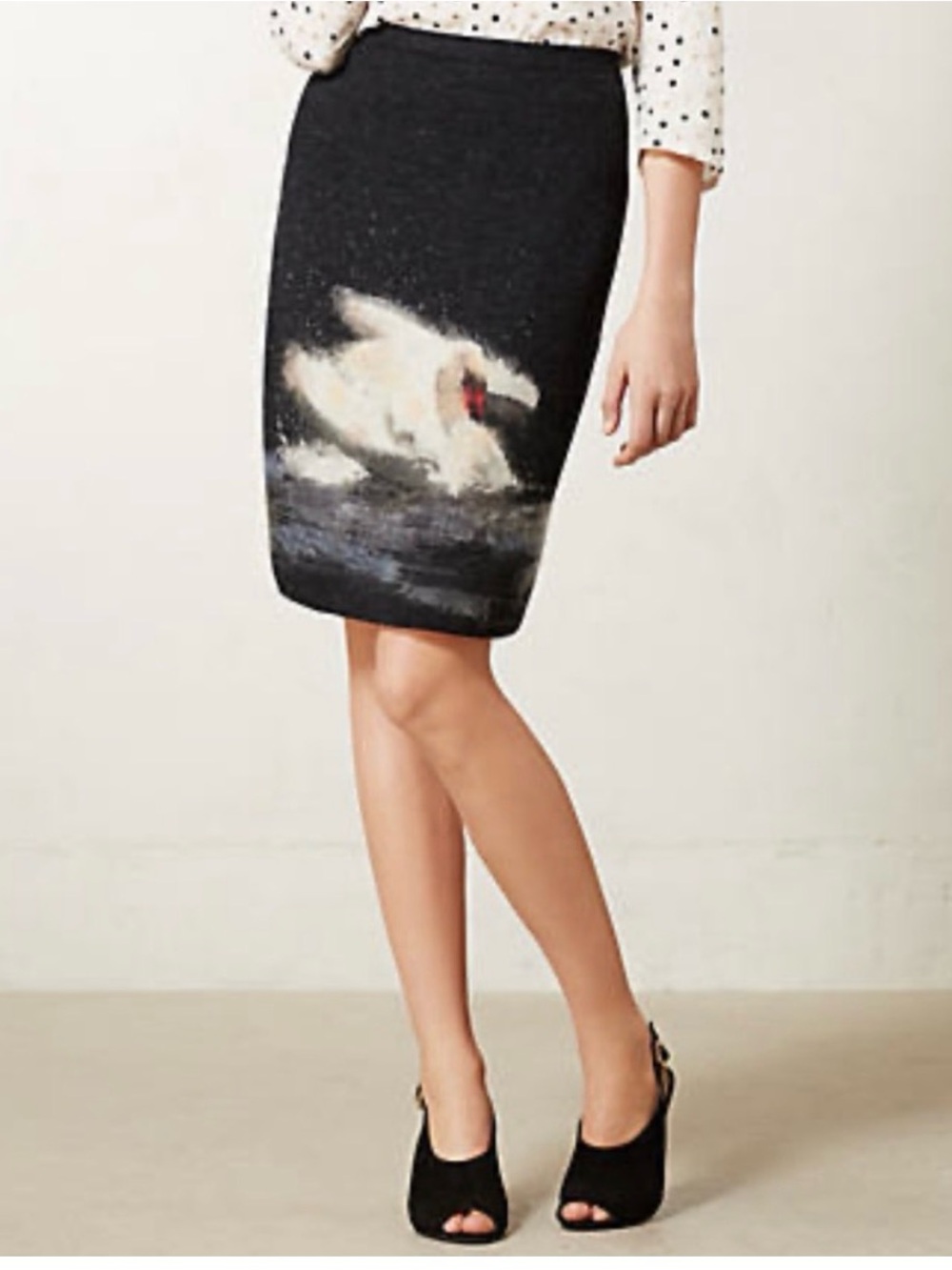 Anthropologie Troubadour Odette Swan 100% Felted Wool Skirt Charcoal Pleated s